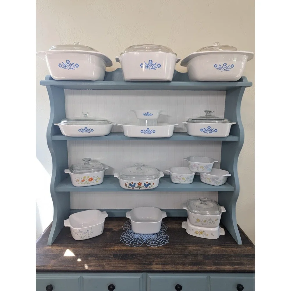 Vintage Casserole Dishes 1.5QT 1QT White Floral Bouquet Corning Ware Set